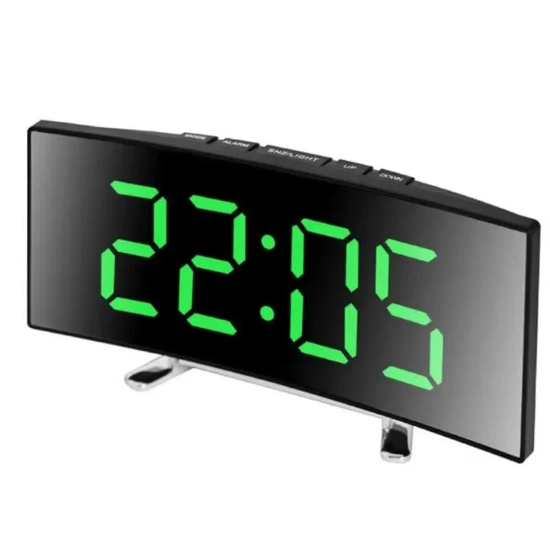 Mirror Alarm Clock Curved Design Silent LED Display