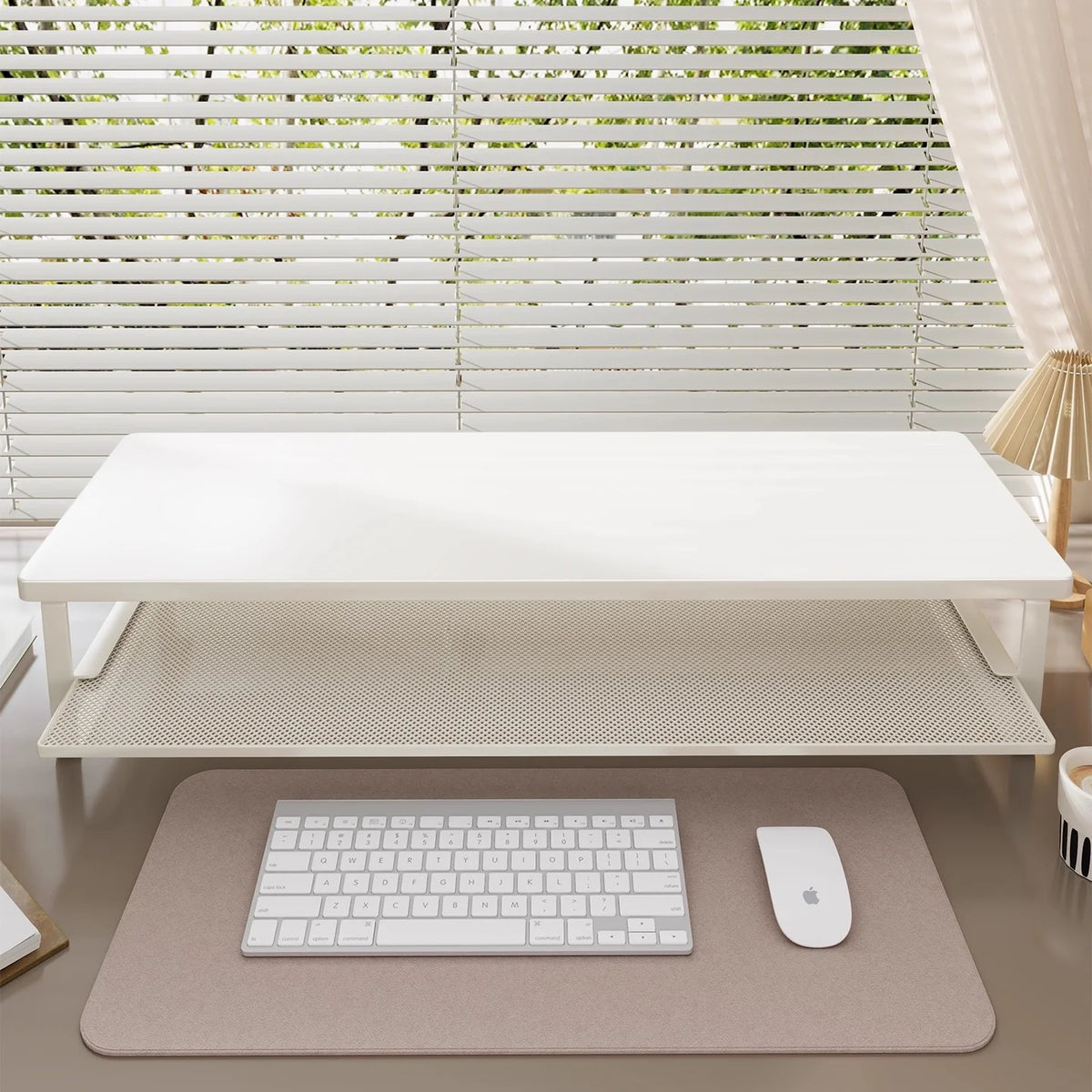 Monitor Stand Wood-Finish Top Ventilated Mesh Shelf Non-Slip Pads