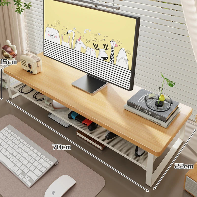 Monitor Stand Wood-Finish Top Ventilated Mesh Shelf Non-Slip Pads