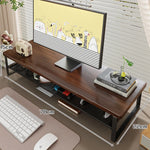 Monitor Stand Wood-Finish Top Ventilated Mesh Shelf Non-Slip Pads
