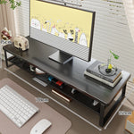 Monitor Stand Wood-Finish Top Ventilated Mesh Shelf Non-Slip Pads