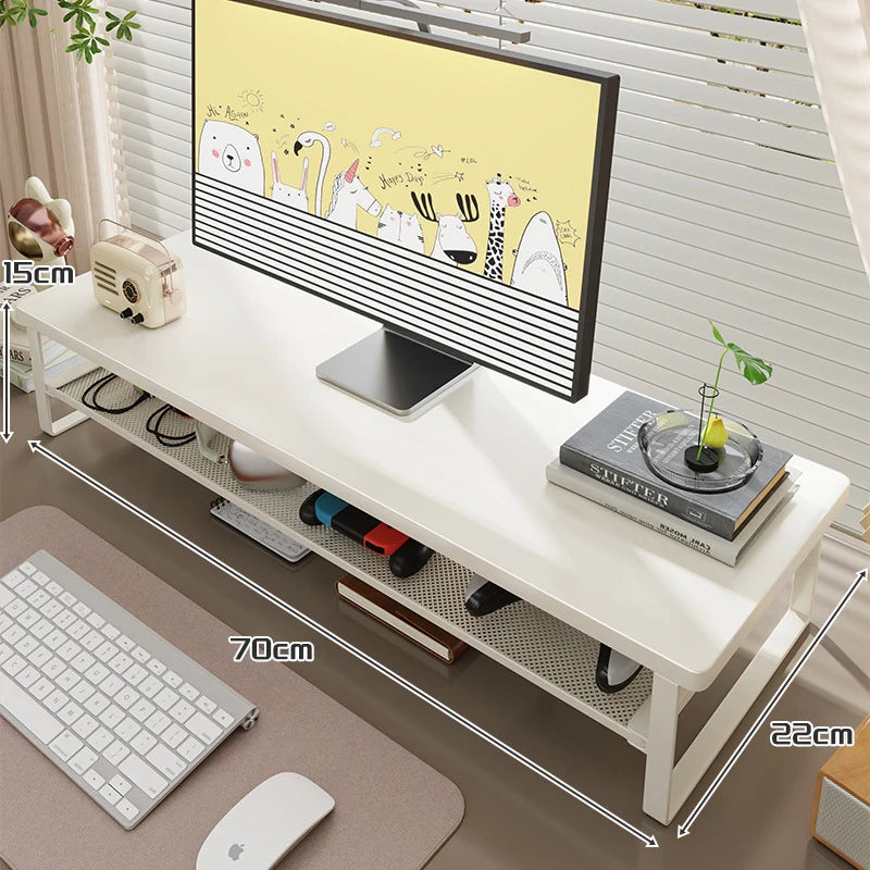 Monitor Stand Wood-Finish Top Ventilated Mesh Shelf Non-Slip Pads
