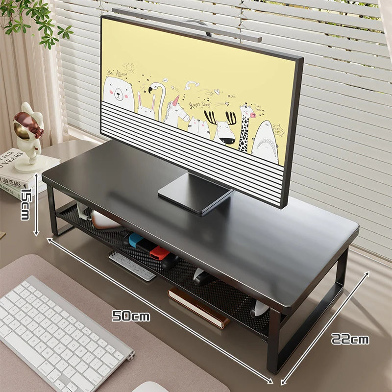 Monitor Stand Wood-Finish Top Ventilated Mesh Shelf Non-Slip Pads