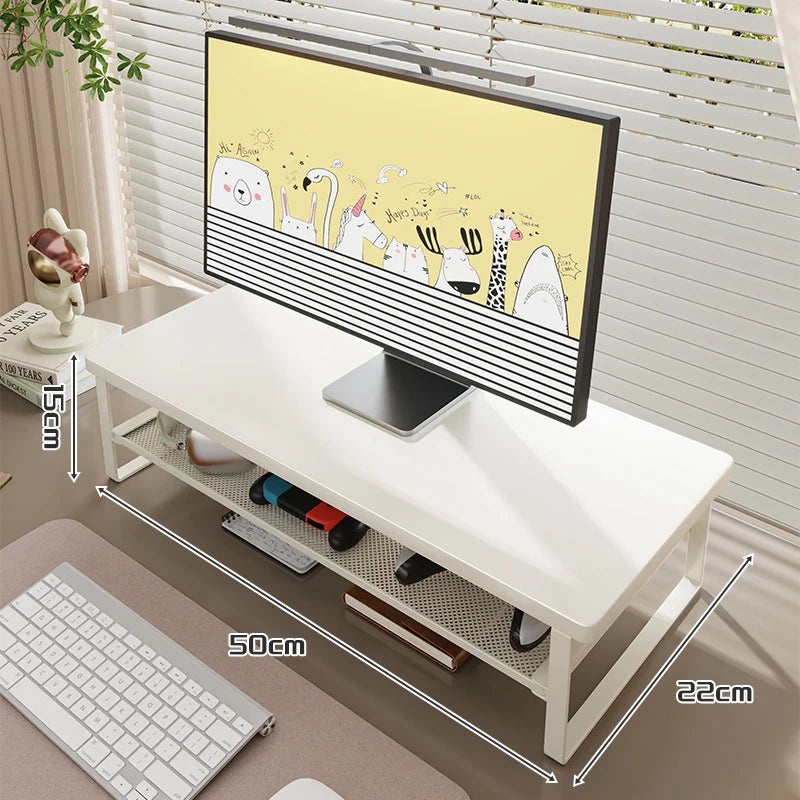 Monitor Stand Wood-Finish Top Ventilated Mesh Shelf Non-Slip Pads