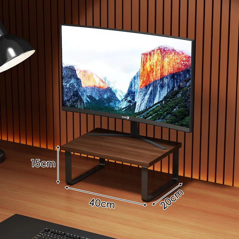 Monitor Stand Wood-Look Top Under-Shelf Storage Non-Slip Pads