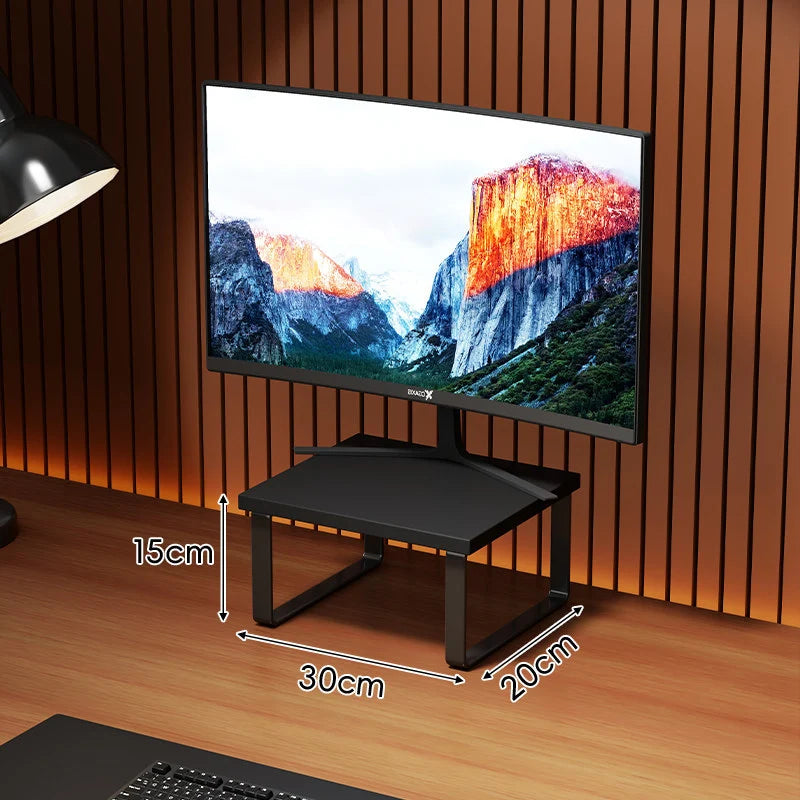Monitor Stand Wood-Look Top Under-Shelf Storage Non-Slip Pads