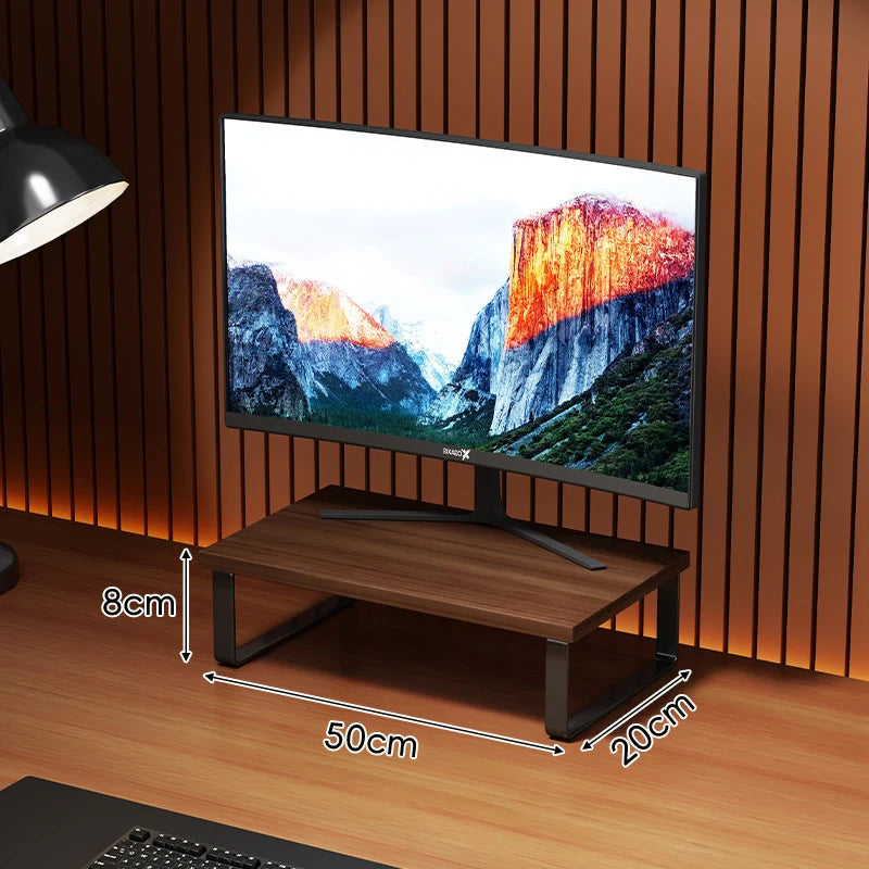 Monitor Stand Wood-Look Top Under-Shelf Storage Non-Slip Pads