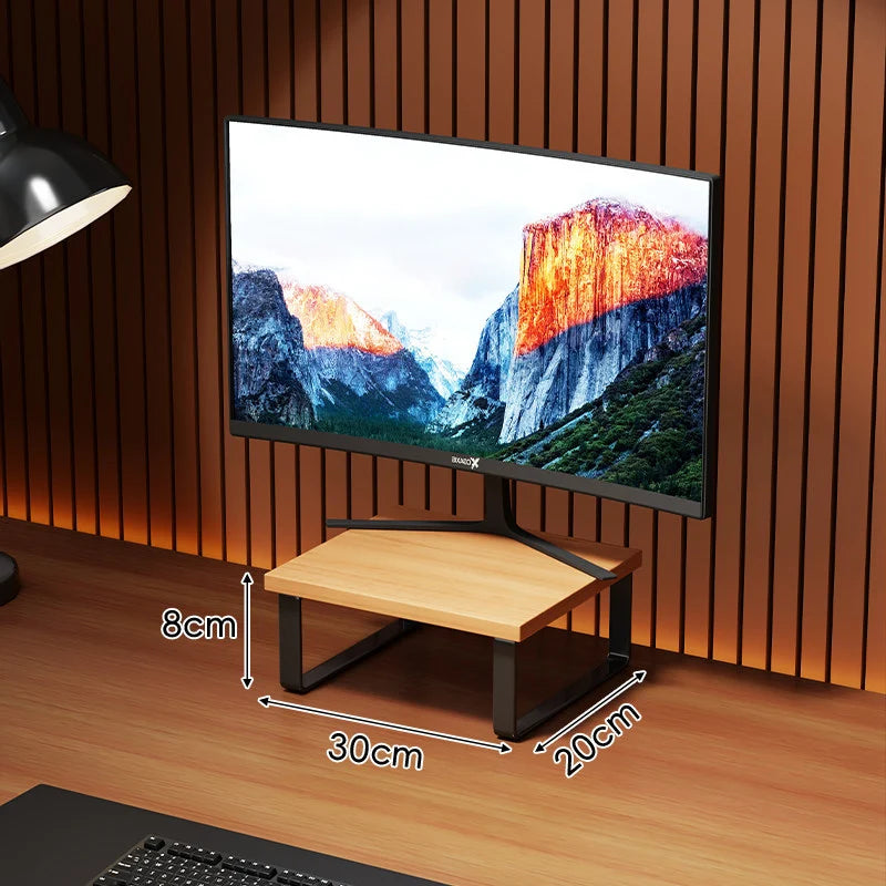 Monitor Stand Wood-Look Top Under-Shelf Storage Non-Slip Pads