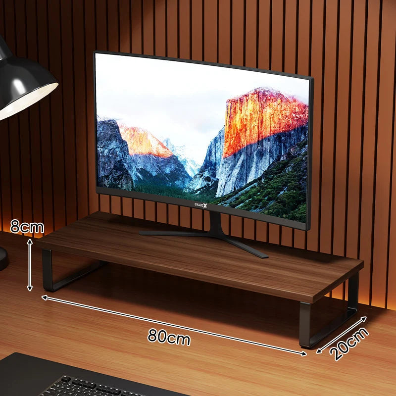 Monitor Stand Wood-Look Top Under-Shelf Storage Non-Slip Pads