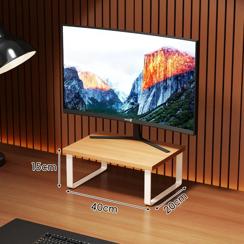 Monitor Stand Wood-Look Top Under-Shelf Storage Non-Slip Pads