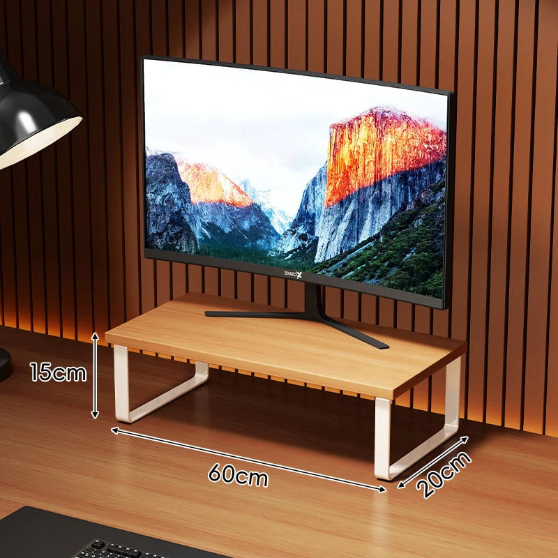 Monitor Stand Wood-Look Top Under-Shelf Storage Non-Slip Pads