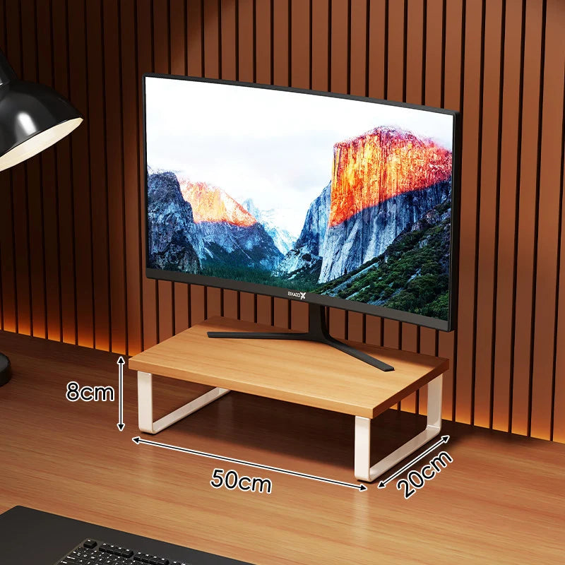 Monitor Stand Wood-Look Top Under-Shelf Storage Non-Slip Pads
