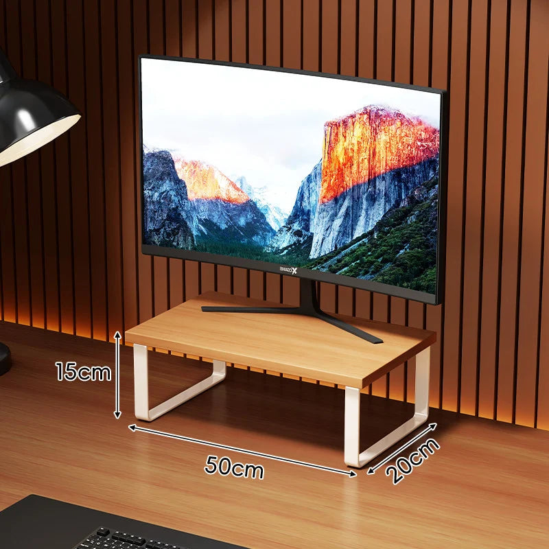 Monitor Stand Wood-Look Top Under-Shelf Storage Non-Slip Pads