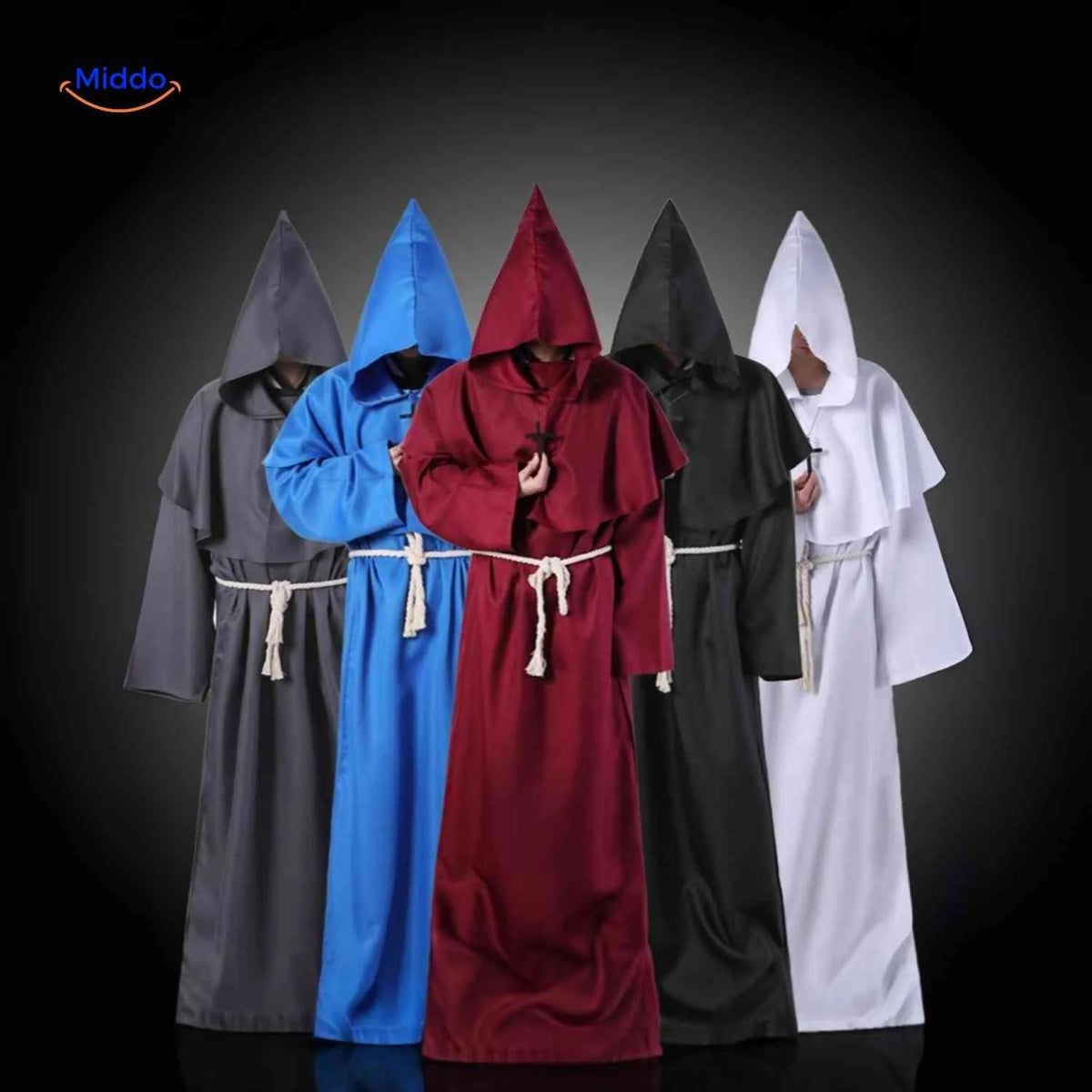 Monk Costume Hooded Floor-Length Robe with Rope Belt