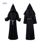 Monk Costume Hooded Floor-Length Robe with Rope Belt
