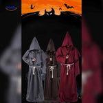 Monk Costume Hooded Floor-Length Robe with Rope Belt