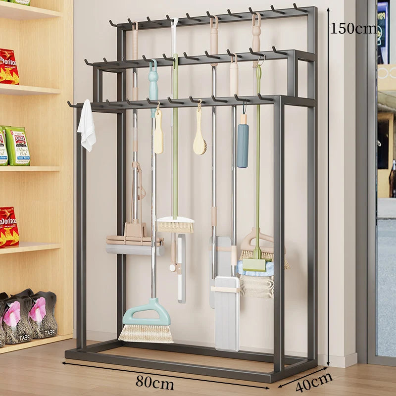 Mop And Broom Organizer Freestanding Steel 30 Hooks