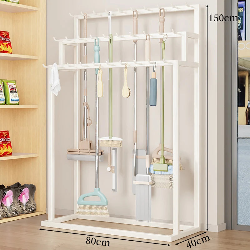 Mop And Broom Organizer Freestanding Steel 30 Hooks