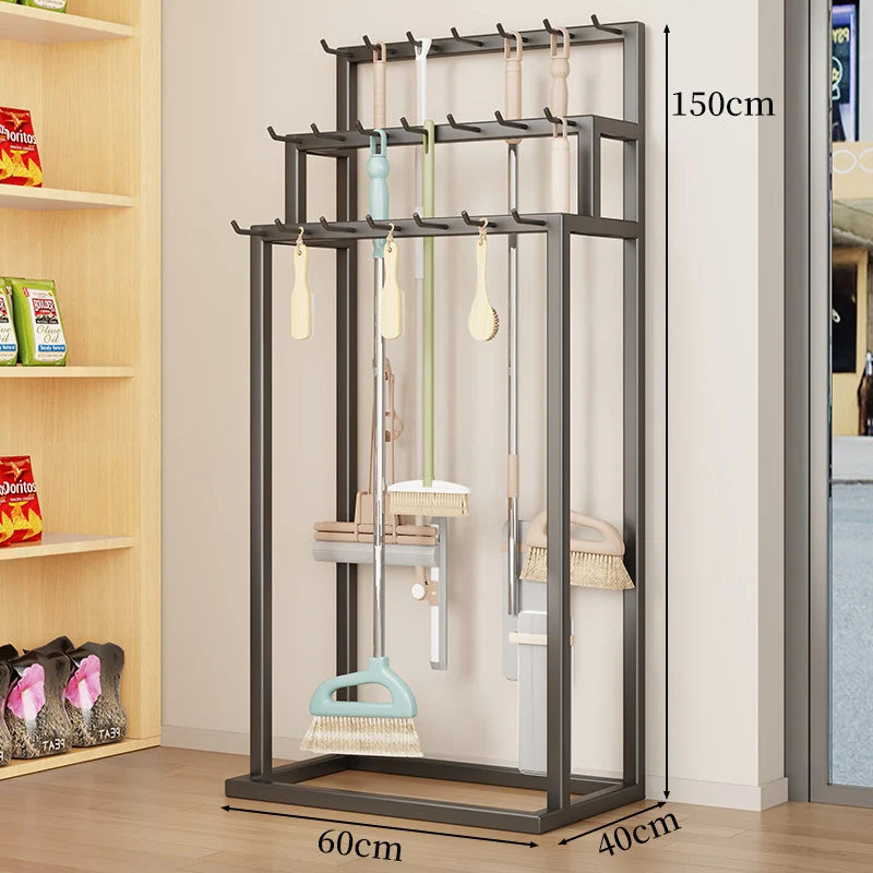 Mop And Broom Organizer Freestanding Steel 30 Hooks