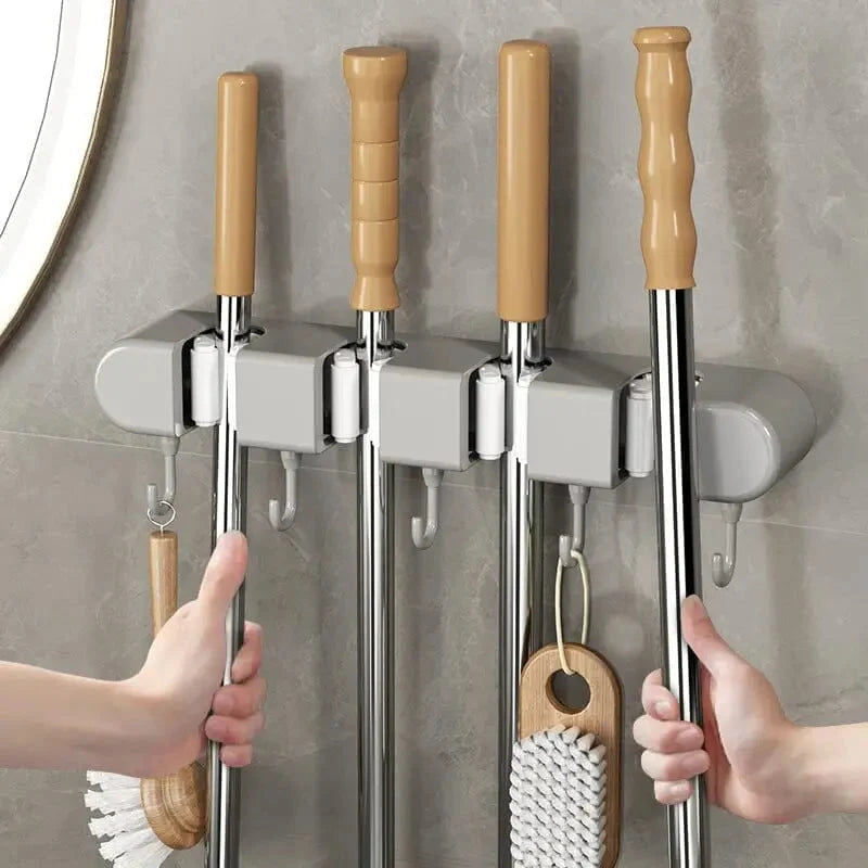 Mop and Broom Holder Wall-Mounted with Hooks