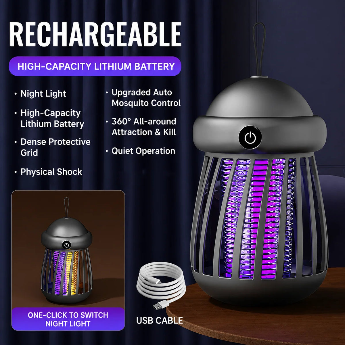 Mosquito Zapper Lamp UV Light 3000V Electric Grid