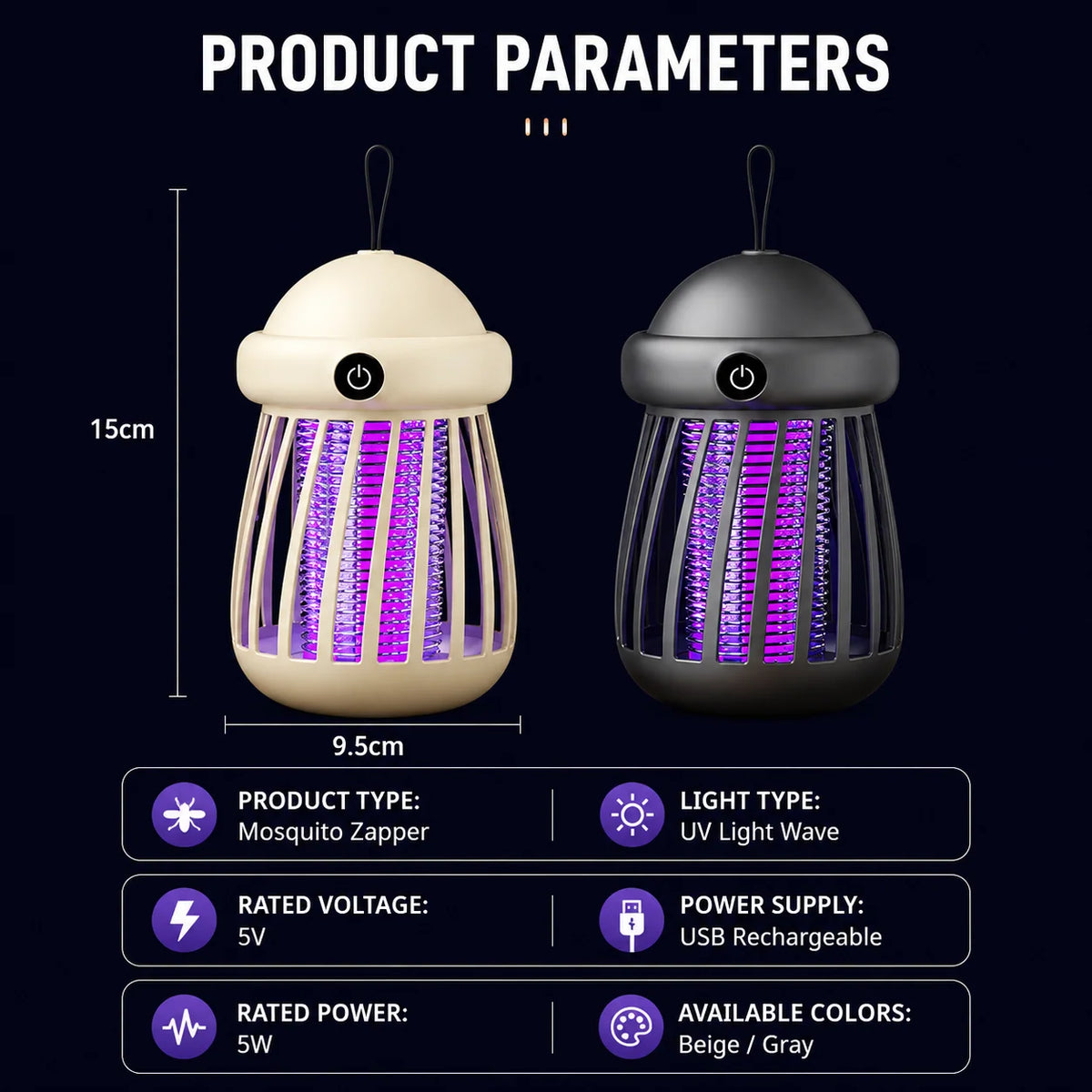 Mosquito Zapper Lamp UV Light 3000V Electric Grid