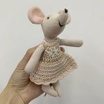 Mouse Doll Cotton-Linen Crocheted Floral Dress