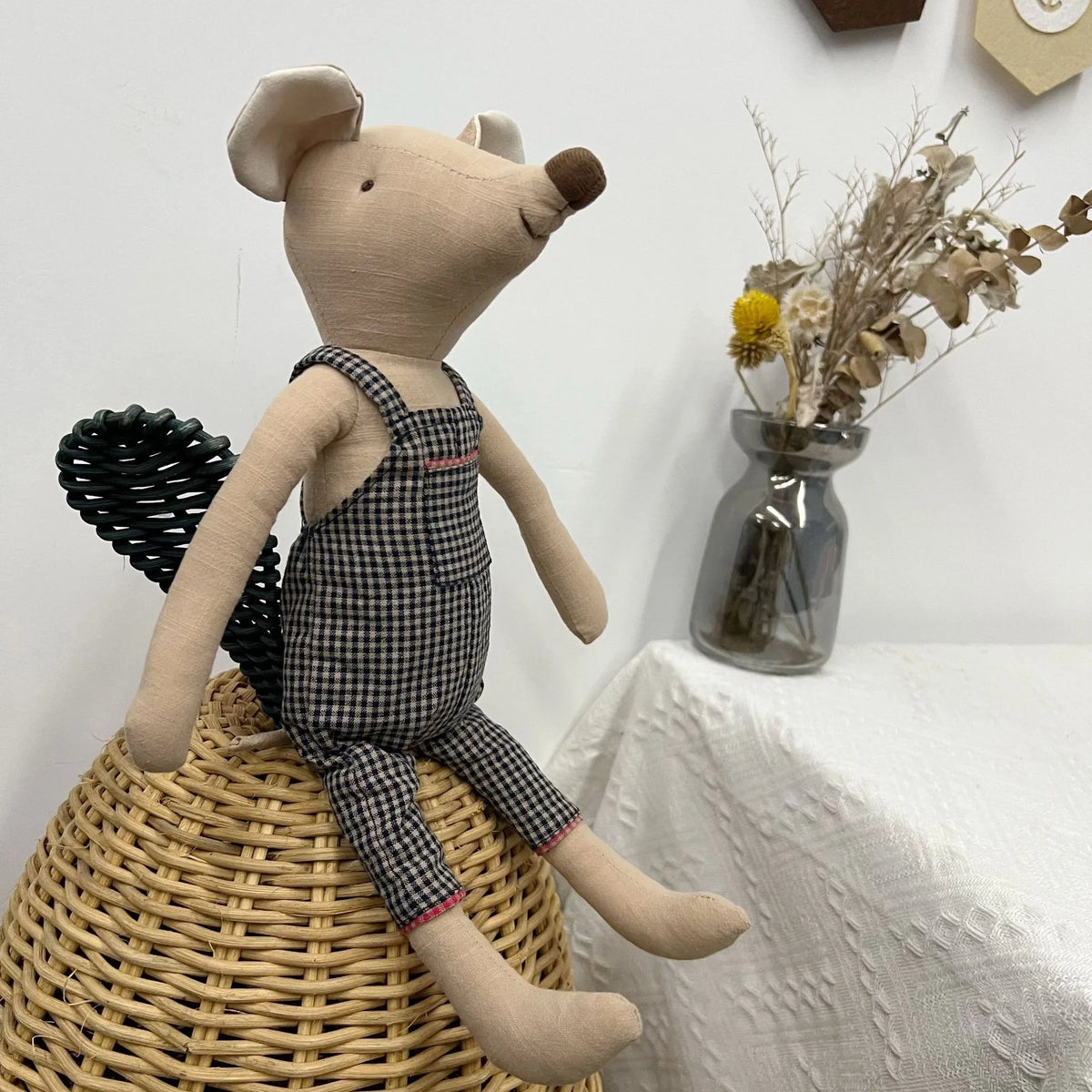 Mouse Doll Cotton-Linen Crocheted Floral Dress