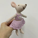 Mouse Doll Cotton-Linen Crocheted Floral Dress