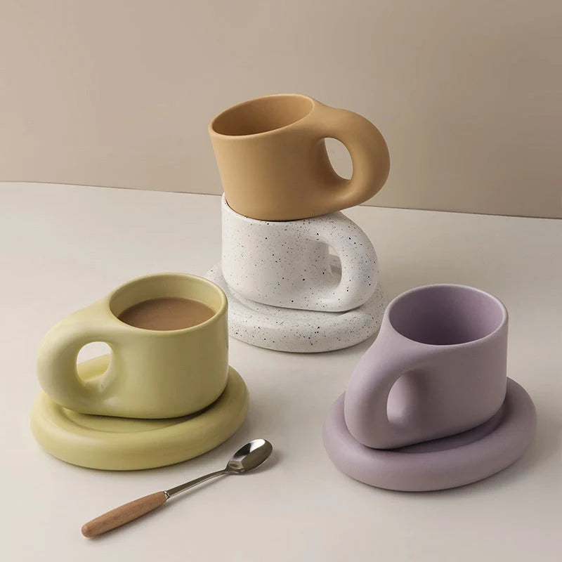 Mug Ceramic Large Handle With Matching Coaster
