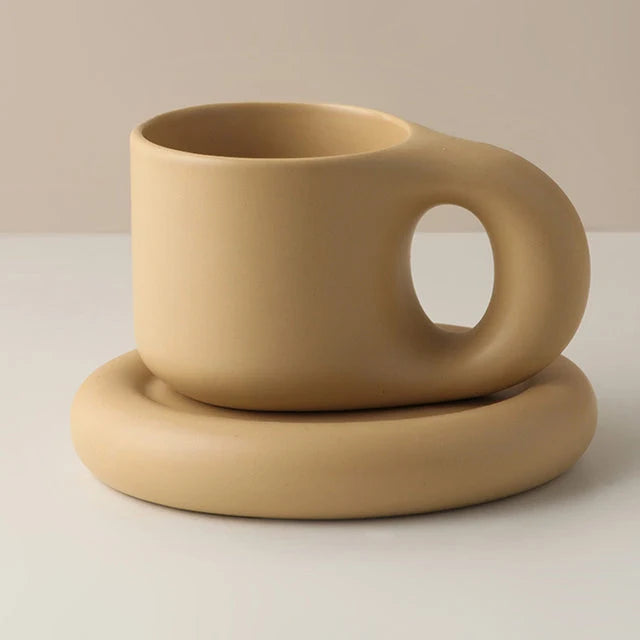 Mug Ceramic Large Handle With Matching Coaster
