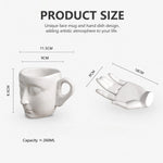 Mug and Saucer Set Ceramic Sculptural Face Design 8.8 Oz