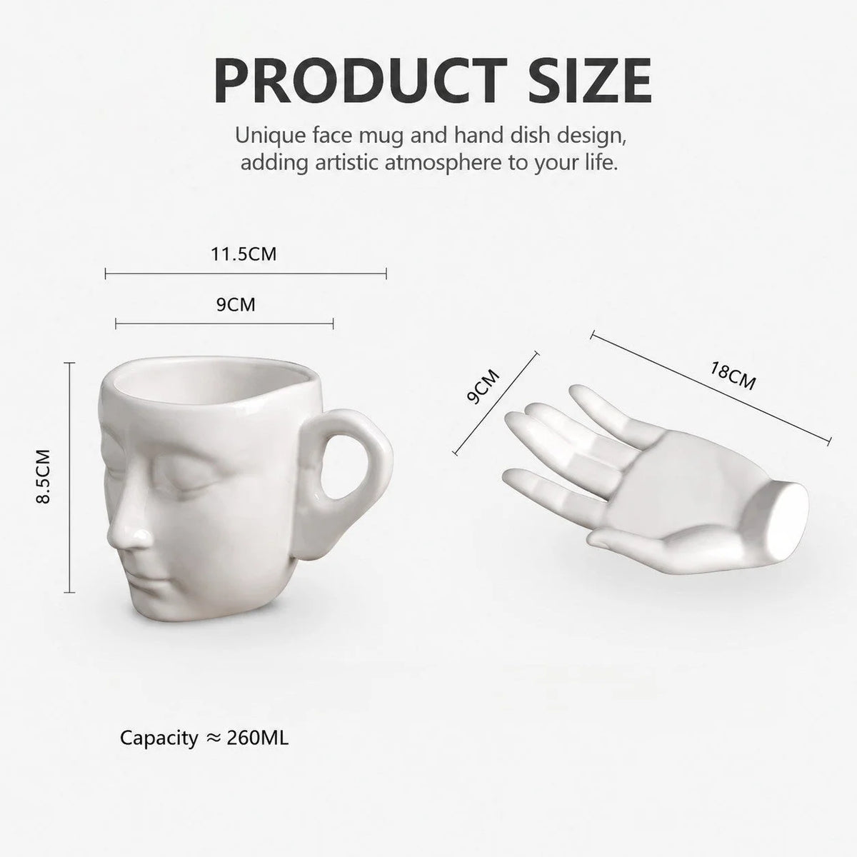 Mug and Saucer Set Ceramic Sculptural Face Design 8.8 Oz
