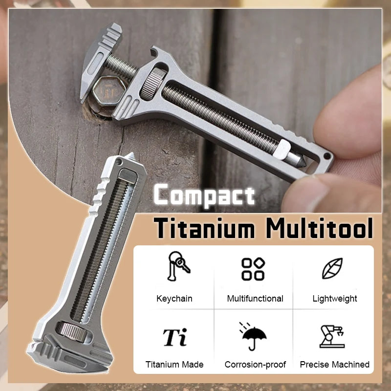 Multi-Tool Titanium Adjustable Wrench & Ruler Keychain