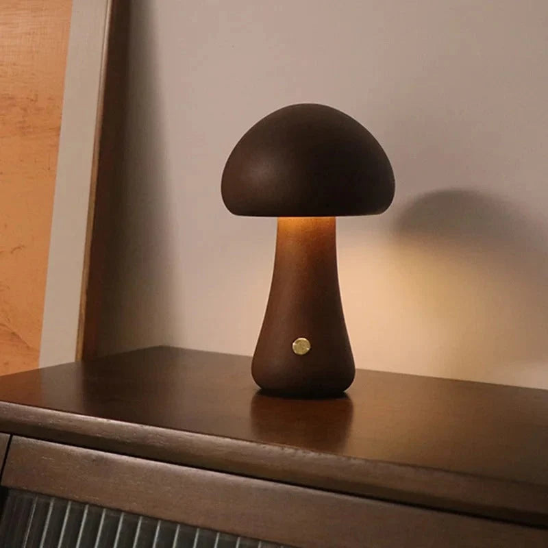 Mushroom Night Light Dimmable Touch Rechargeable Wood Finish