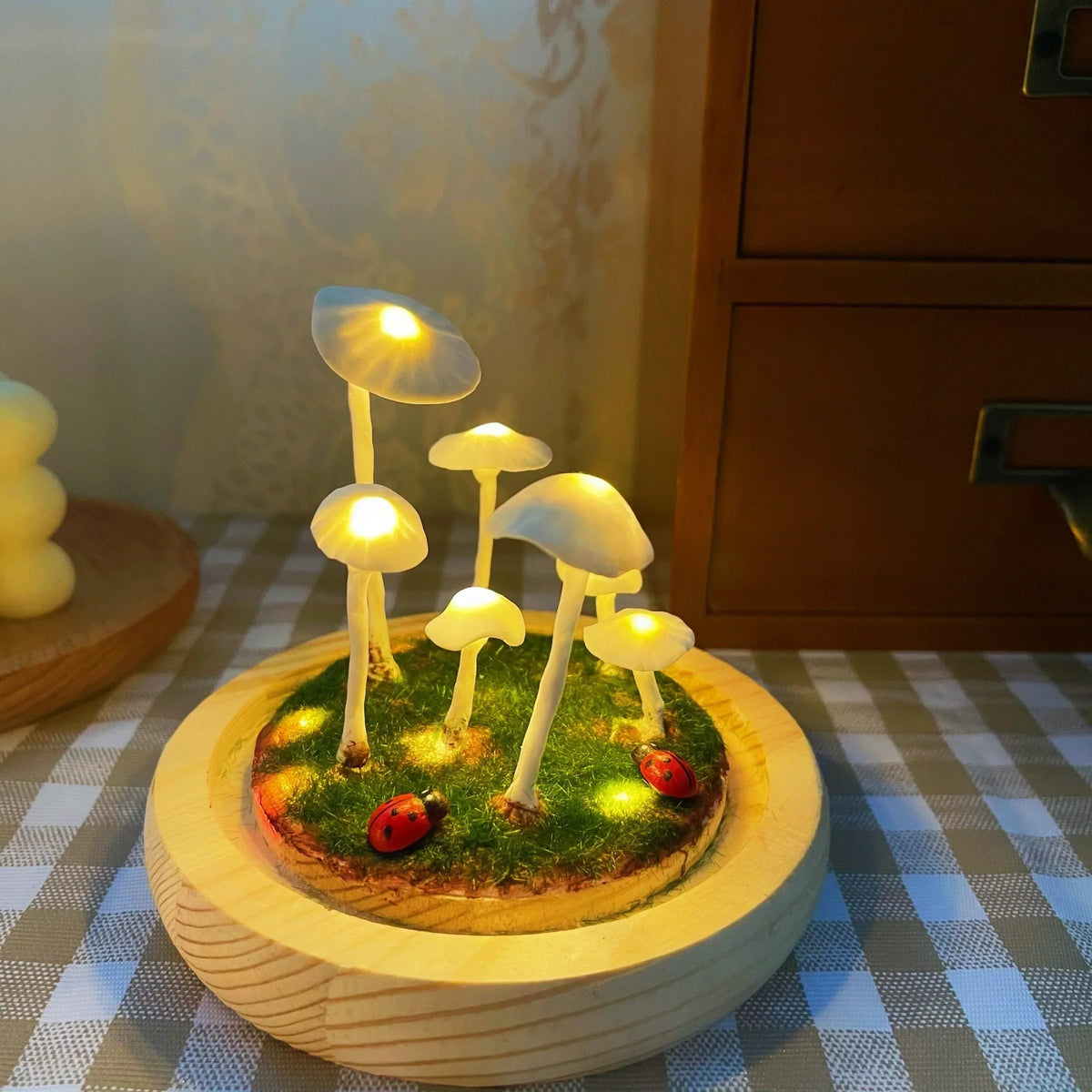Mushroom Table Lamp Glass Dome Cordless Warm White Light