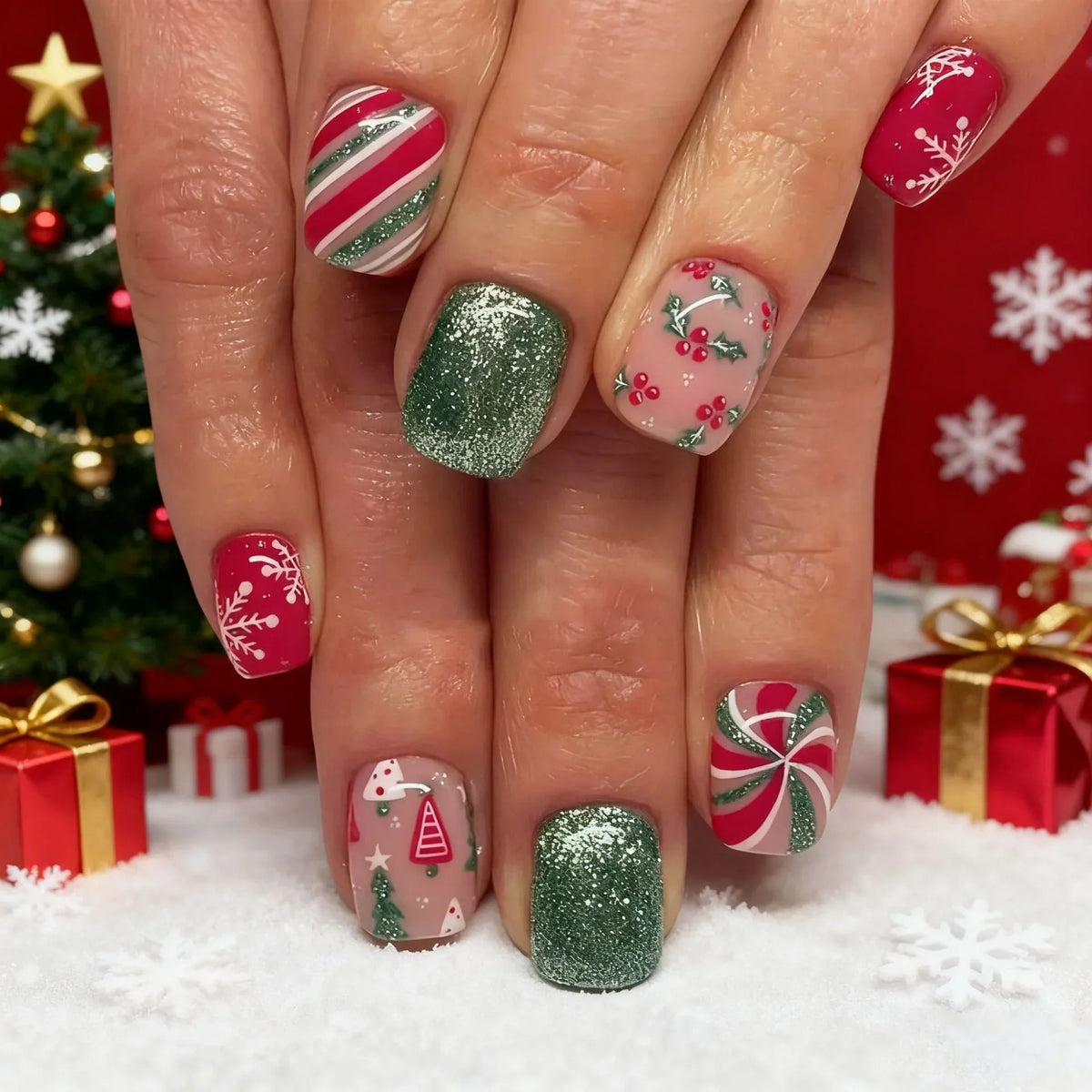 Nail Art Set Festive Holiday Designs Long-Lasting Finish