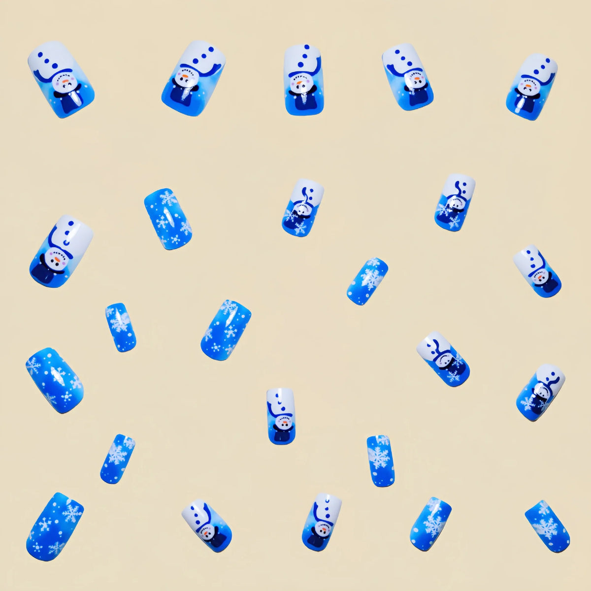 Nail Art Set Hand-Painted Snowman & Snowflake Gel Finish