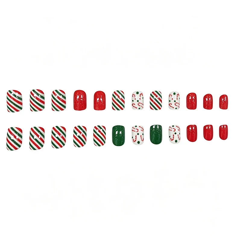 Nail Art Set Holiday Candy Cane Designs Chip-Resistant 24-Piece