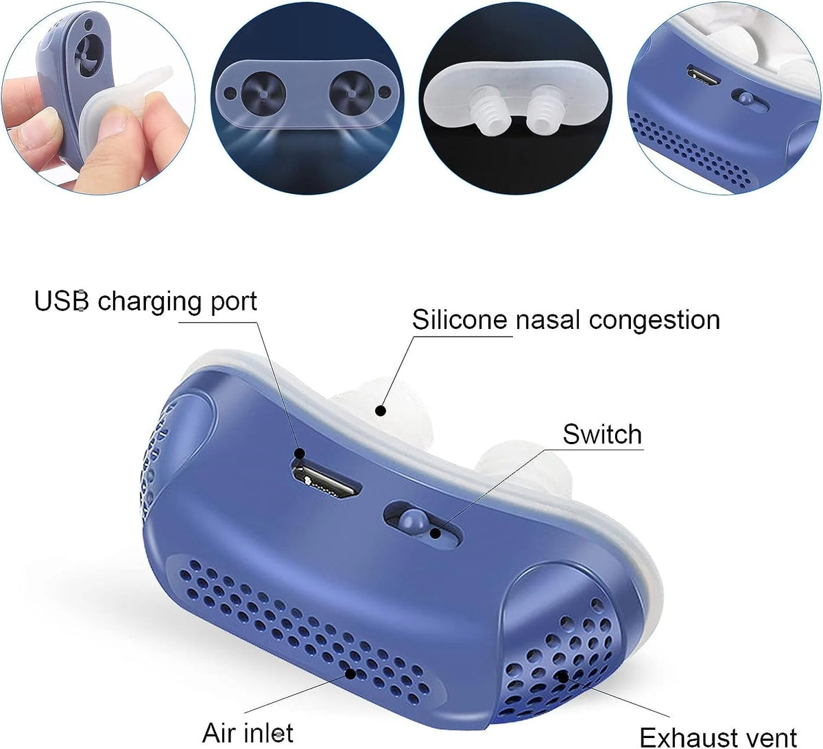 Nasal Breathing Device Mask-Free USB Rechargeable Silicone