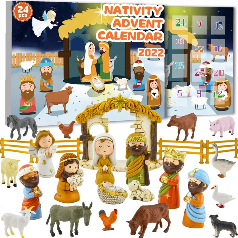Nativity Advent Calendar 24 Plastic Figures for Christmas Story Play