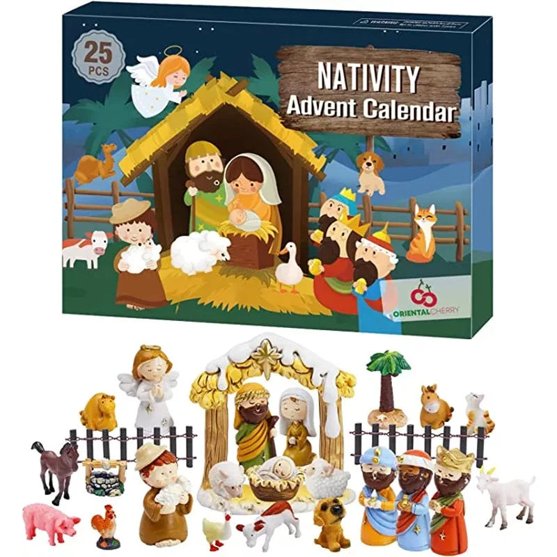 Nativity Advent Calendar 24 Plastic Figures for Christmas Story Play