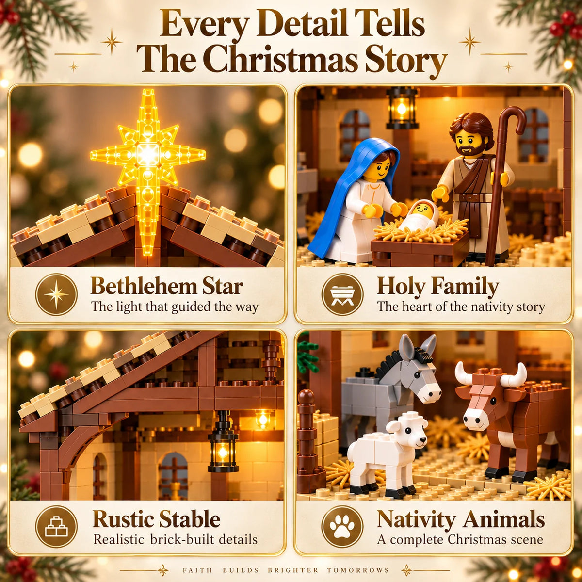 Nativity Building Block Set Illuminated Star & Stable