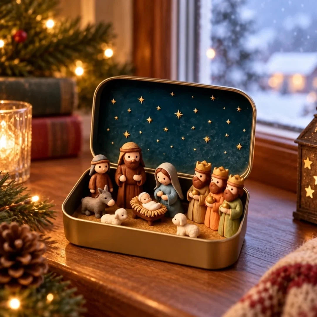 Nativity Scene Stainless Steel Keepsake Box Compact Display