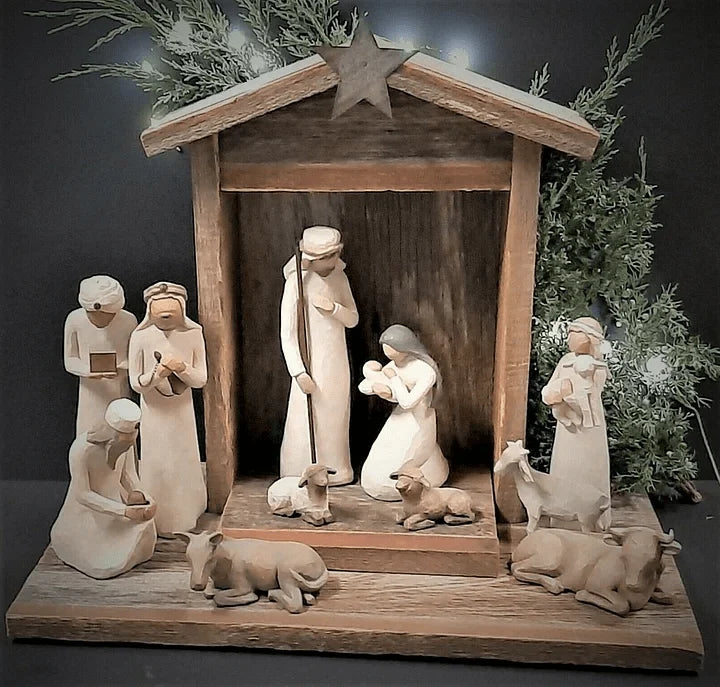 Nativity Set Handcrafted Reclaimed Barn Wood 20-Piece