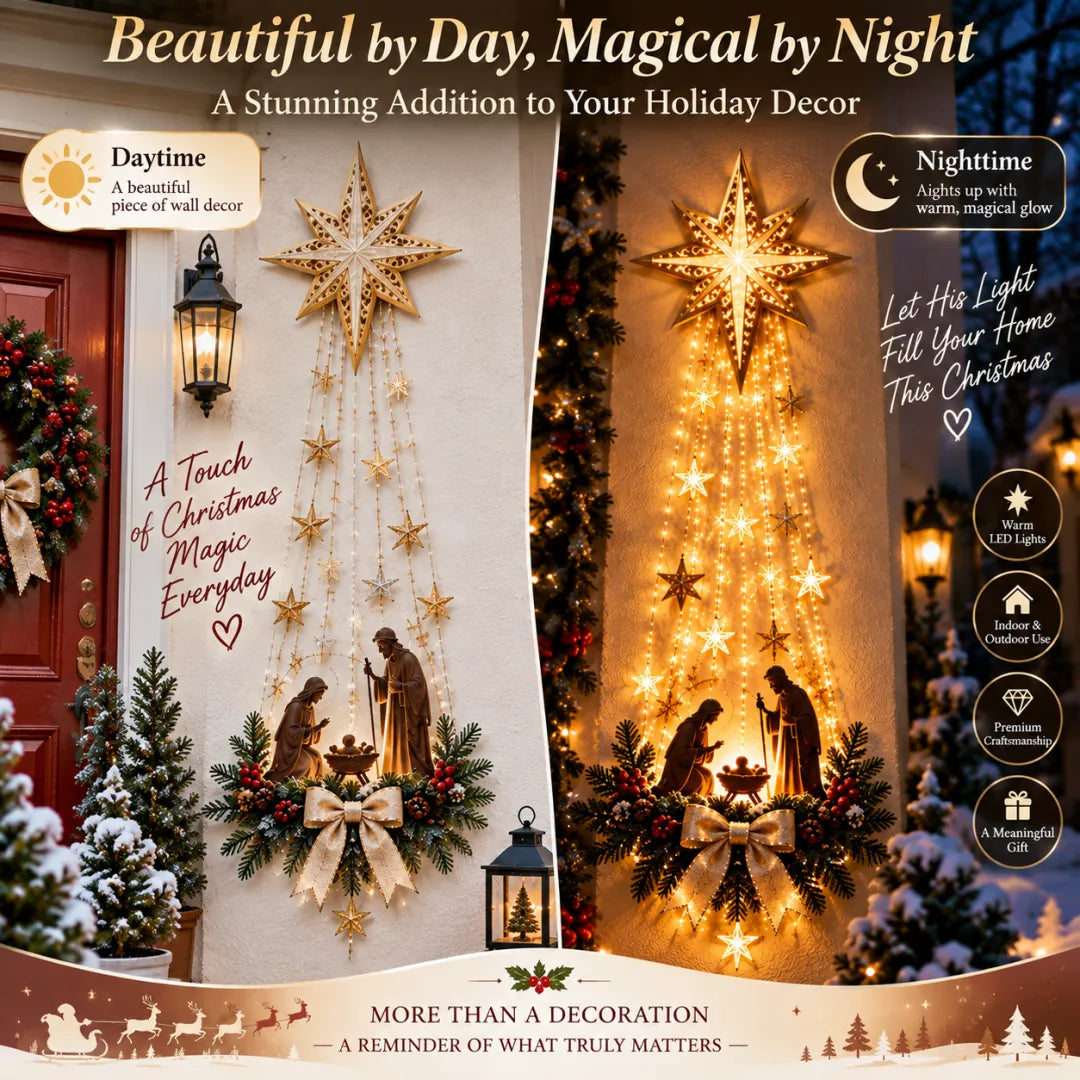 Nativity Wall Decor Bethlehem Star Warm Cascading Lights Vertical Display