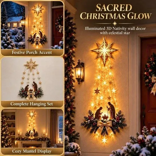 Nativity Wall Hanging Warm LED Battery-Powered Lights