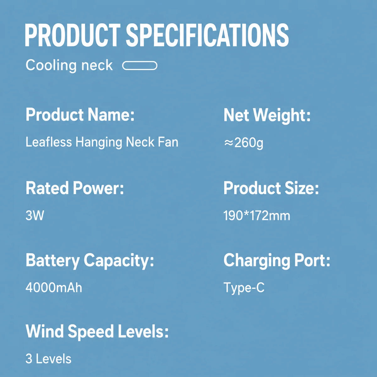 Neck Fan Wearable Rechargeable 3 Speed Levels