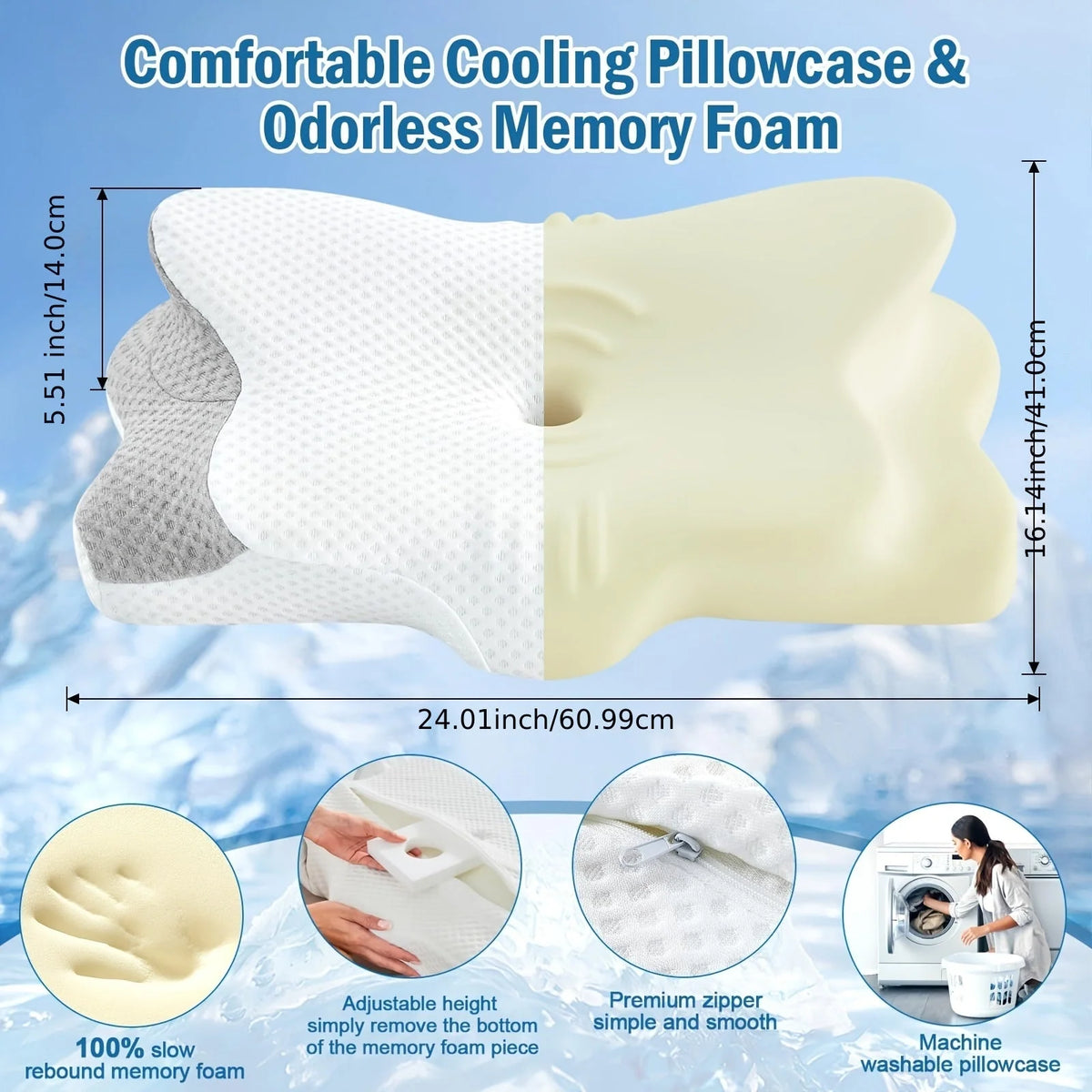 Neck Pillow Butterfly Contour Memory Foam & Washable Cover