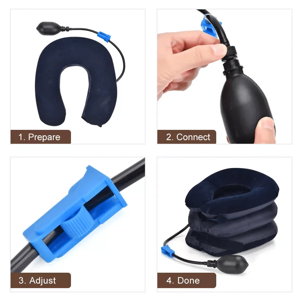 Neck Pillow Inflatable Adjustable Air Pump Plush Velvet Cover